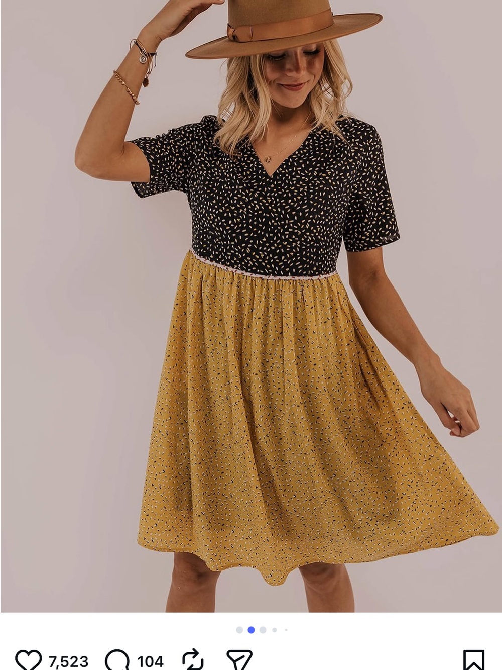 Roolee Babydoll V-Neck Navy and Yellow Mini Dress
